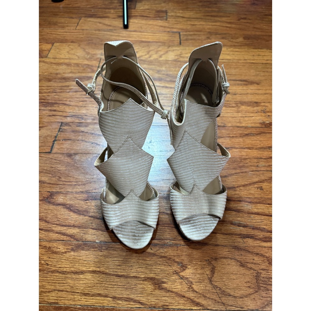 Sergio Rossi Cream Snakeskin Embossed Leather Cutout Stiletto Sandals Size 38